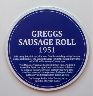 Greggs Sausage Roll commemorative plaque.