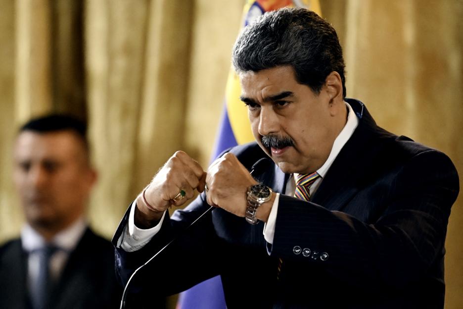 Nicolás Maduro speaking at a press conference.