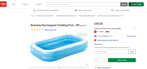 Argos Bestway Rectangular Paddling Pool - 9ft, £35.00.