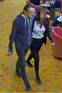 CCTV images of a man and a teenage girl walking.
