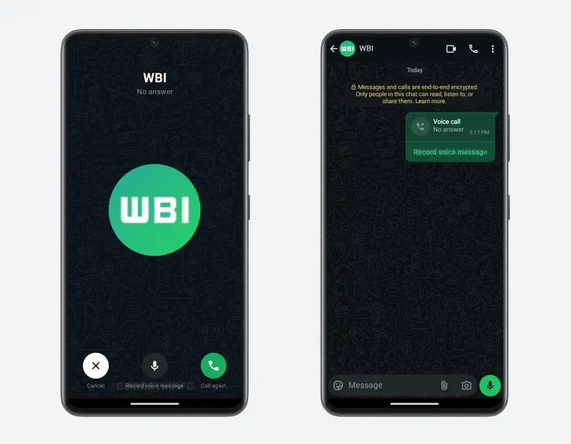 Illustration of an Android phone screen showing how to reply to a missed call with a voice message.