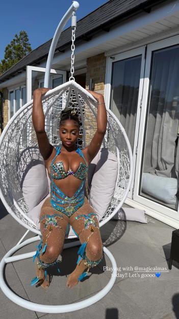 Indiyah from Love Island in a jeweled Carnival costume.