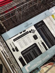 Aldi worktop saver with measurement conversion chart.