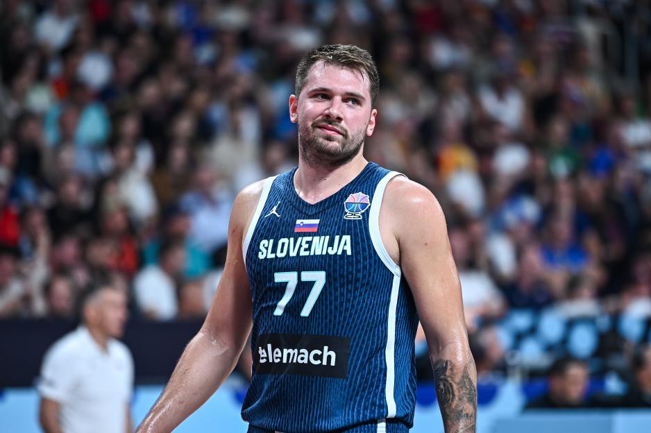 Luka Dončić of Slovenia playing in a FIBA EuroBasket 2025 quarter-final match.
