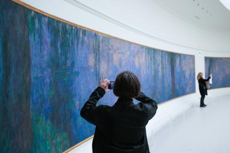 Person photographing Monet's Water Lilies.