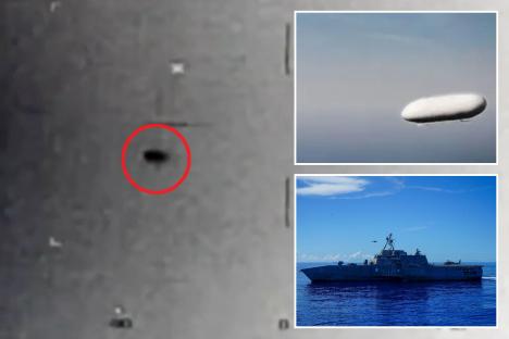 Chilling new UFO footage shows US warship facing off with ‘Tic Tac’ aircraft as four mysterious objects menace destroyer