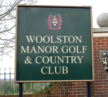 Woolston Manor Golf & Country Club sign.