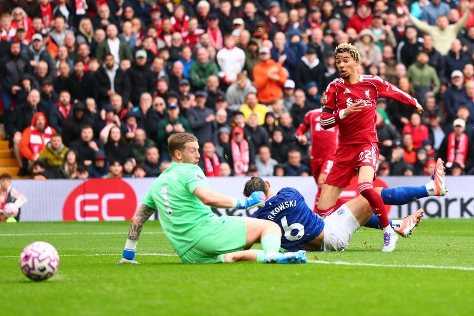 Hugo Ekitike celebrates scoring for Liverpool.