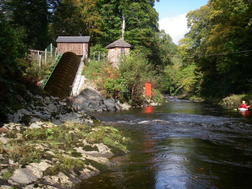 Screw turbine hydroelectric power station on the River Dart.