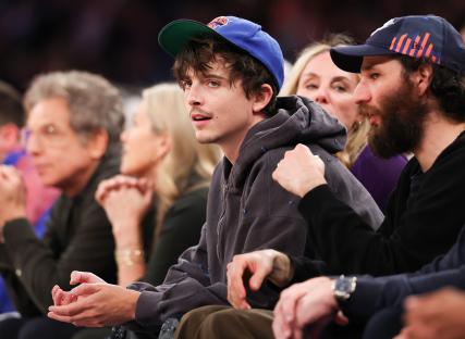 Timothée Chalamet at a basketball game.