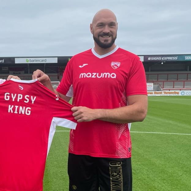 Tyson Fury at Morecambe FC's stadium.