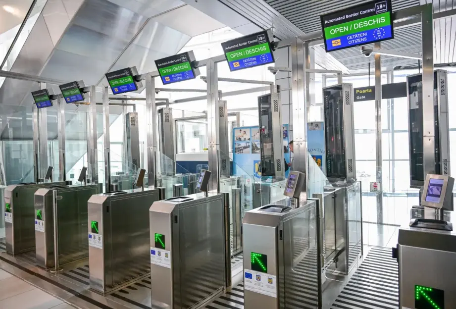 Automated border control gates at an airport.