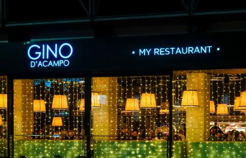 Gino D'Acampo Italian restaurant at night.