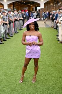 LOUISVILLE, KENTUCKY - MAY 03: Simone Biles attends Kentucky Derby 151 at Churchill Downs on May 03, 2025 in Louisville, Kentucky. (Photo by Daniel Boczarski/Getty Images for Churchill Downs)