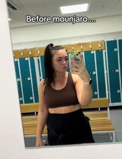 Mirror selfie of a woman before Mounjaro treatment.