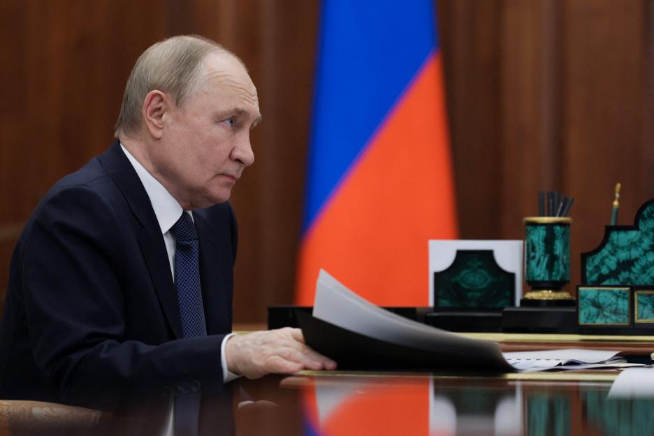 Russian President Vladimir Putin meets with Ulyanovsk Region Governor Alexei Russkikh in Moscow