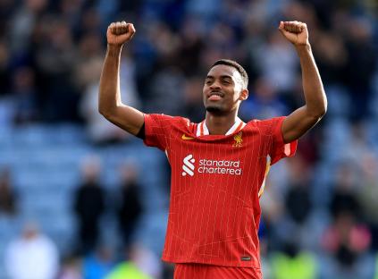 Ryan Gravenberch of Liverpool celebrating.