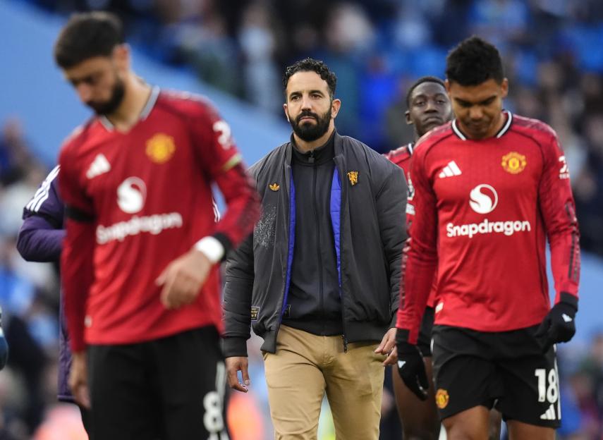 Ruben Amorim, Manchester United manager, looking dejected after a match.