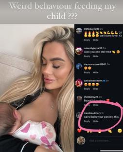 Screenshot of a social media post showing a woman breastfeeding her baby, with comments both positive and negative.