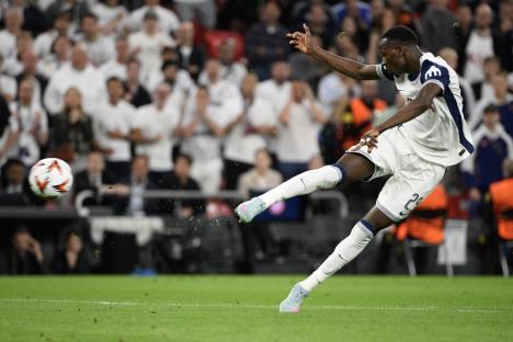 Pape Matar Sarr attempting a shot on goal.