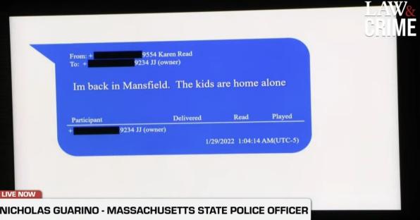 Screenshot of a text message presented as evidence at a murder trial.