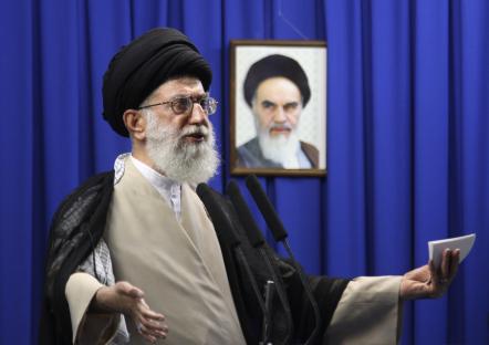 Ayatollah Ali Khamenei giving a sermon in Tehran.