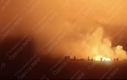 Fire and smoke from kamikaze drone attack in Odesa.