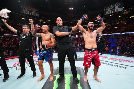 Aiemann Zahabi celebrates his UFC victory.
