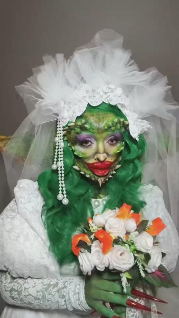 Jade Thirlwall dressed as a Gremlin bride for Halloween.