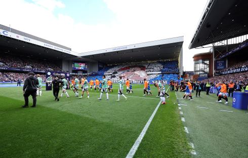 Rangers and Celtic players entering Ibrox Stadium.