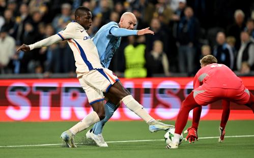 Nicolas Jackson of Chelsea scoring against Djurgarden.