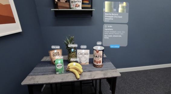 Ingredients for a matcha banana pineapple chia seed smoothie recipe.