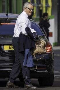 Hugh Bonneville on a film set.