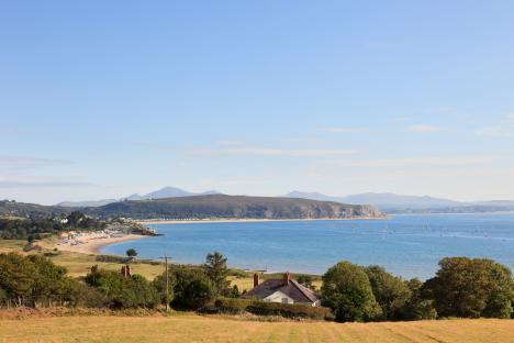 View of Cardigan Bay coastline, Abersoch, Wales.