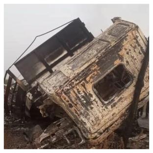 One dead, two Injured as trucks collide, burst into flames in Bauchi
