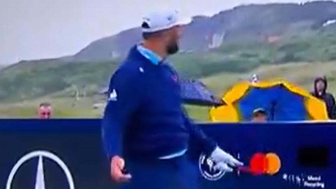 ‘Really clever, whoever that was’ – Tense moment furious Jon Rahm confronts golf fan at The Open
