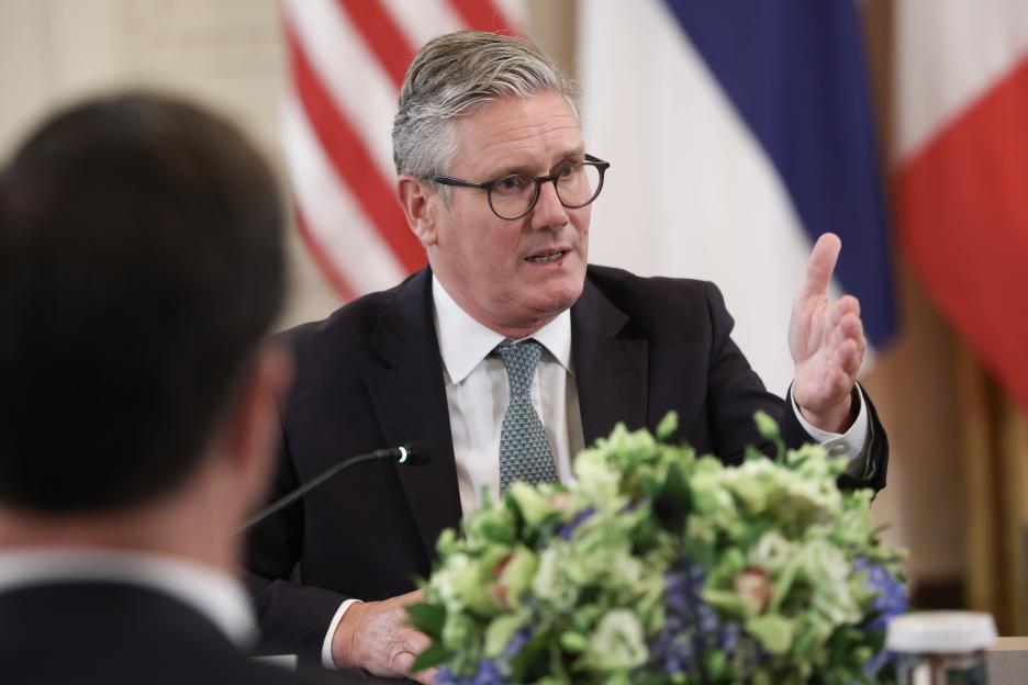 Keir Starmer speaking at a meeting with President Trump and other European leaders.