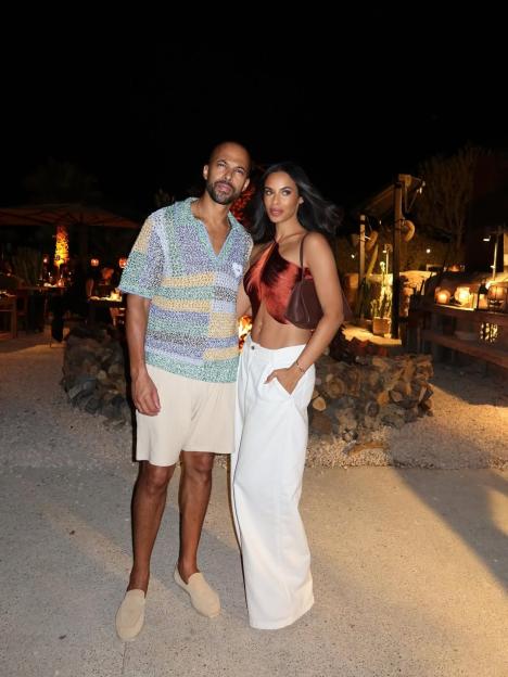 Rochelle Humes and Graham Quinn at an outdoor restaurant at night.