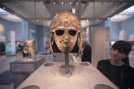 The Sutton Hoo helmet on display at the British Museum.