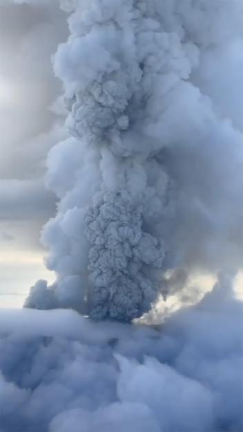 Volcanic ash plume causing a red alert for airplanes.