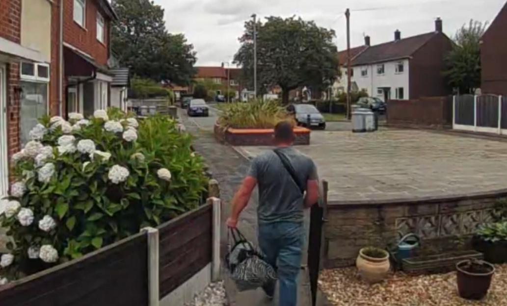 Surveillance image of Vincent Foley carrying a bag after attempting to rob a Greggs Bakery.