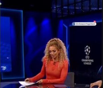 Kate Abdo and Peter Schmeichel on a Champions League broadcast.