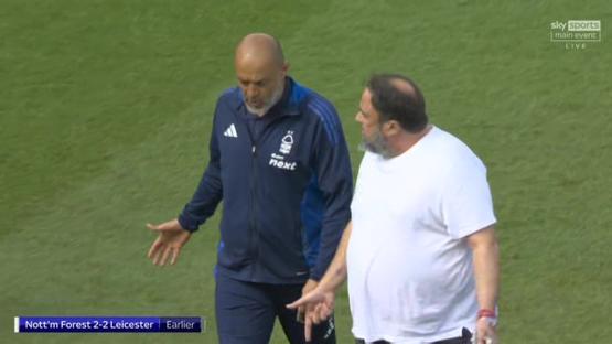 Nottingham Forest manager Nuno Espirito Santo and co-owner Evangelos Marinakis speaking after a match.