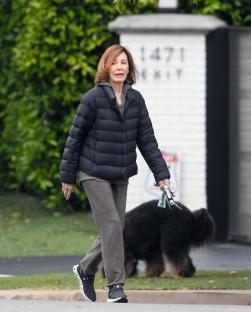 Anne Archer walking a dog.