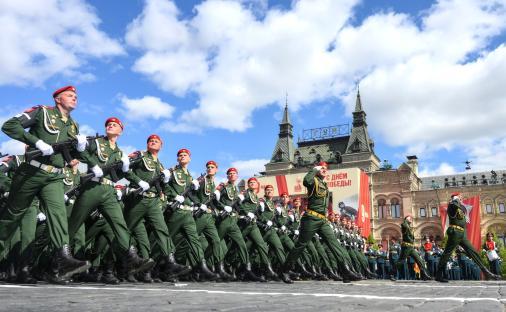Russian military parade on Red Square in Moscow.