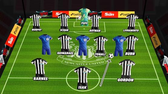 Illustration of Newcastle United vs Chelsea football formations.