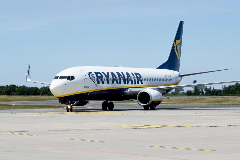 Boeing 737-800 Ryanair aircraft on a runway.