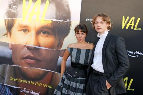 An image collage containing 1 images, Image 1 shows Mercedes and Jack Kilmer at the premiere of Amazon Studios' "VAL"