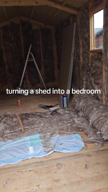 Shed being converted into a bedroom.