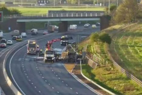 Major motorway closed ‘for several hours’ after huge lorry fire as drivers face long delays – see full diversion